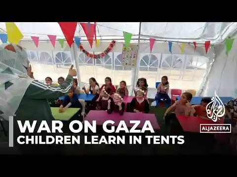 War on Gaza: Palestinian children continue their education at a makeshift kindergarten