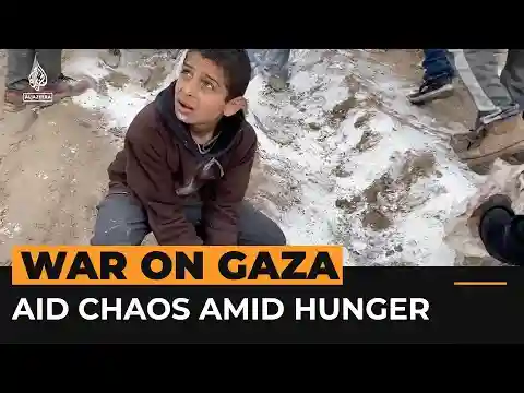 Children collect spilled flour from the ground after Gaza aid chaos | Al Jazeera Newsfeed