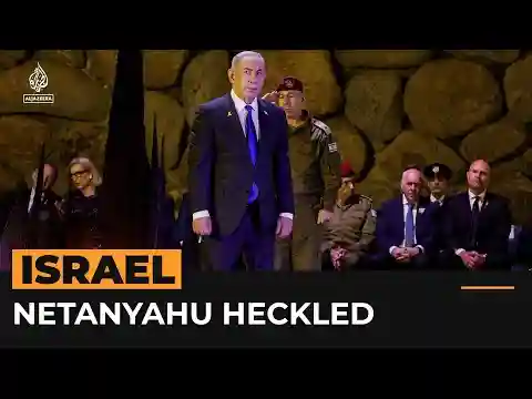 Heckler demands Netanyahu’s resignation at Holocaust memorial event | AJ #shorts