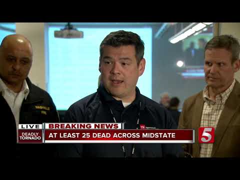 Governor Bill Lee speaks with emergency officials after deadly tornado