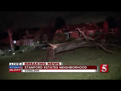 Tornado damage in Stanford Estates in Donelson