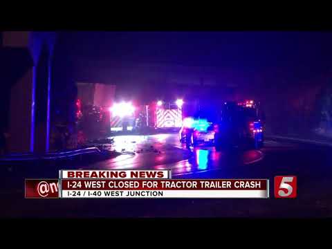 Tractor trailer overturns, closes lanes on I-24 West near I-40